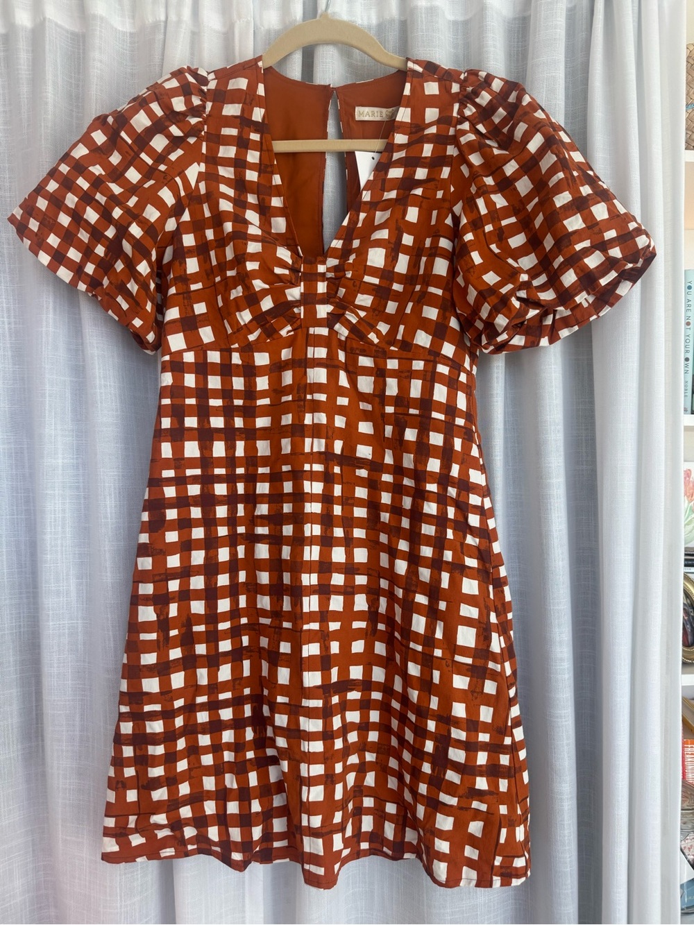 Marie Oliver Rust and Cream Checkered Mini Dress - Size 0